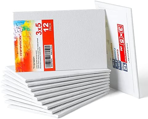 Transon 12 Pack 3x5 Inch Acrylic Painting Canvas, with Heavy Duty MDF Backing Boards, 100% Cotton Acid-Free Primed Canvas Panels for Beginners Art Crafts
