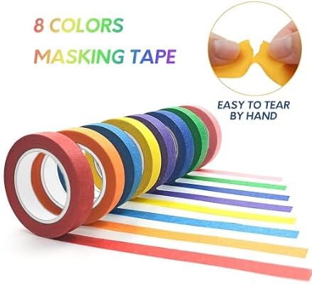 8PCS Colored Masking Tape Thin Painters Tape Rainbow Colors Rolls For Kids