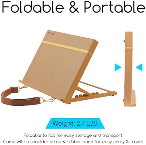 MEEDEN Wooden Tabletop Art Easel: A3 Wooden Tabletop Easel for Painting | Adjustable Drawing Sketching Board with Shoulder Strap - Portable Beechwood Desktop Easel Stand for Adult, Artist, Student