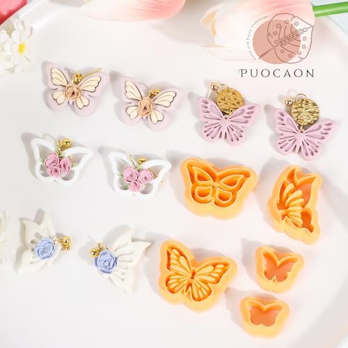 Puocaon Butterfly Polymer Clay Cutters - 12 Pcs Polymer Clay Cutters for Earrings Jewelry, Pierced Embossed Butterfly Draonfly Shape