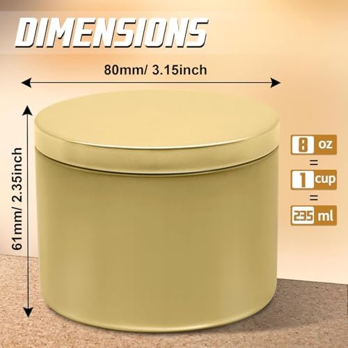 24-Pack 8oz Candle Tins with Lids, Metal Candle Jars for Candle Making, Empty Containers Vessels Bulk for Small Business & Beginners DIY Storage -Gold