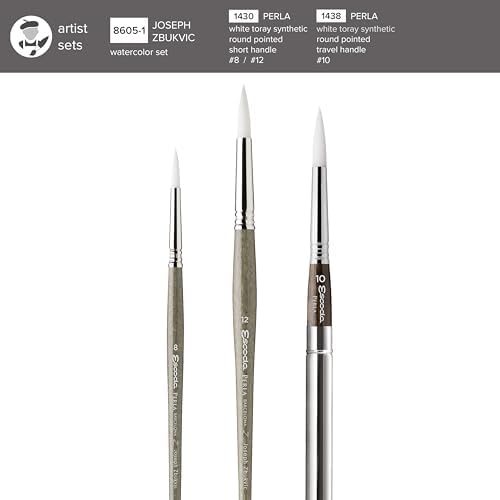 Escoda | Watercolour | Artist Set Joseph Zbukvic 1 | Size 8,10,12 | 3 Brushes | Synthetic White Toray | Round Pointed