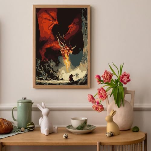 Auremi Paint by Number Kits with Framed Dragons, DIY Animals Paint by Number Canvas for Adults, Easy Acrylic in Canvas with Brushes for Decor 20x30cm