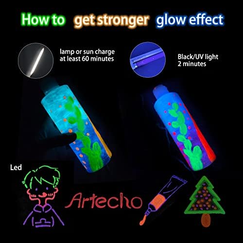 Artecho 6 Fluorescent Colors Acrylic Paint 120ml /4.05oz Tube | Semi Glossy Finish, High Pigment Rich Color Craft Paint for Canvas, Fabric, Non-Toxic