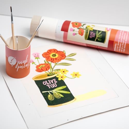 Pink Picasso Paint by Number Kit, All Ages, 8x10, Olive You | Mid Century Modern Collection, Acrylic Paints and Brushes included, Pre-printed high quality canvas, DIY art kit, Gift-ready
