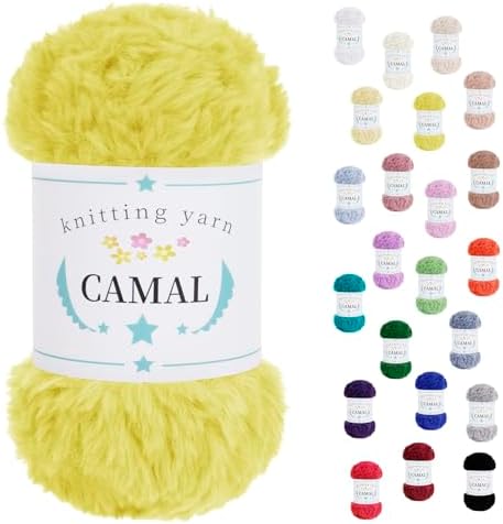 CAMAL Soft Faux Fur Yarn for Crocheting Blanket, 65 Yards Chunky Eyelash Yarn for Knitting Hats, 100 Grams Fuzzy Velvet Crochet Thread for Dolls, Earmuffs, Bags (Yellow)