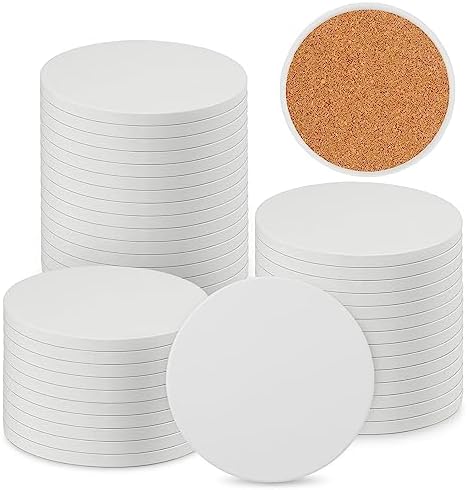 40 Pieces 4 Inch Round Blank Ceramic Coasters, Unglazed Ceramic Tiles Coasters, Ceramic Tiles with Cork Backing Pads for Painting, DIY Crafts, Mosaics, Circular, White.by GNIEMCKIN.