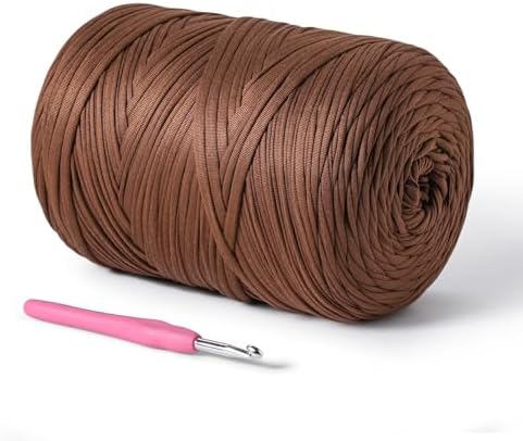 800g T-Shirt Crochet Yarn for Crocheting Crafts/Bags/Basket/Coaster,Hand Knitting Tshirt Yarn for Crochet,228yds T Shirt Yarns with High Elastic Thick Yarns Polyester Fabric（Brown）