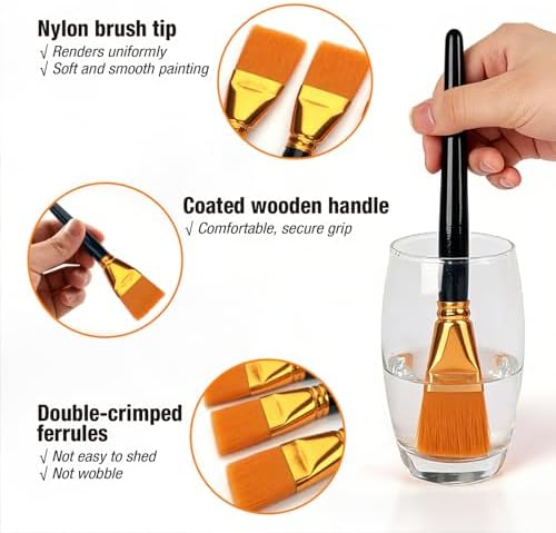 Great Andrew 1 1/2 inch Flat Paint Brushes Acrylic Painting, 4 PCS