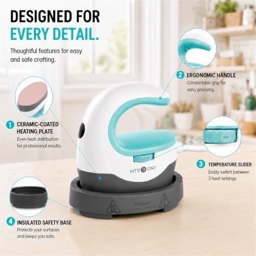 HTVRONT Heat Press Mini Heat Press Machine, Mini Iron for Crafts | Heats Up Quickly & 3 Heat Setings, Perler Beads Iron, Small Heat Press Machine for T Shirts, Hats