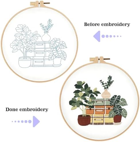 spicssa Embroidery Kit for Beginners, Hand Needlepoint Kits for Adults with Pre-Stamped Patterns, 7.8-Inch Hoop, Threads & Needles, Step by Step Instructions