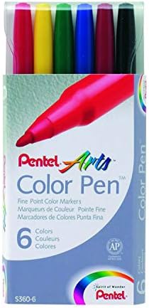 Pentel Arts Color Pen, 6 Color Set (S360-6)