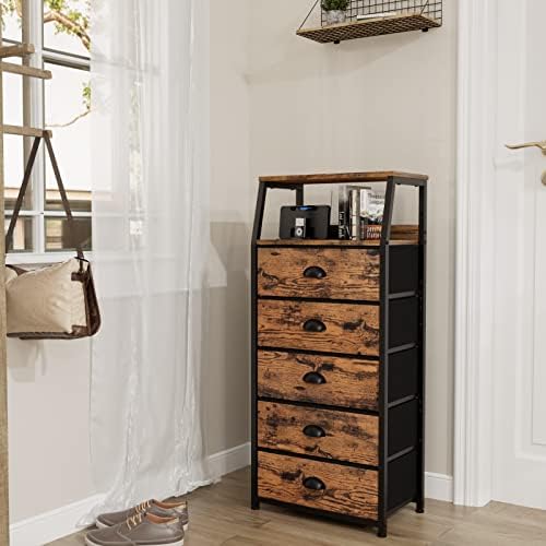 Furnulem Dresser for Bedroom, 5 Drawers Tall Nightstand, Chest of Drawers