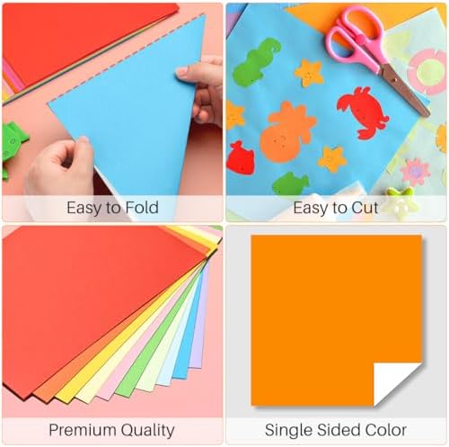 Opret Origami Paper Square Single Sided for Arts and Crafts Projects | Square Colored Paper, Large, 25X25cm, 10 Inch, 100 Sheets, 50 Vivid Colors