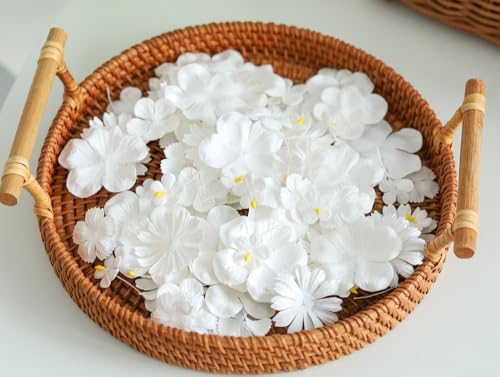 100 Pcs Handmade Mixed Flowers Mulberry Paper Flowers 18 mm - 1.5 Inch Scrapbooking Wedding DIY Craft Supplies Card. (Mixed Flowers White..)