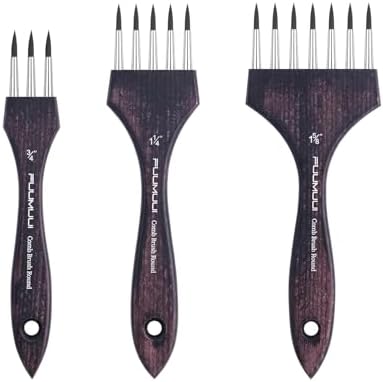 Multi-Head Round Comb Brush Set - Fuumuui 3Pcs Professional Synthetic Brushes, Designed for Textures and Special Effects for Acrylic Painting, Oil & Watercolor - Texture Brushes, Short Handle