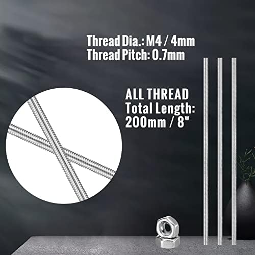 LEIFIDE 8/32 Inch 4mm Threaded Rod with Hex Nuts 4mm Stainless Steel Threads Studs Rods Stainless Steel Fully Threaded Hex Nuts for Beaded Garden Stake Rods(24 Pcs,8 Inch)