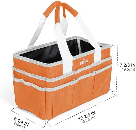 JJRING Craft Organizer Tote Bag Art Storage Caddy Orange | With Multiple Pockets For Sewing, Scrapbooking, School, Medical, And Office Supplies