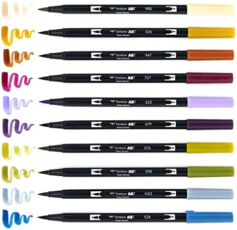 Tombow 56186 Dual Brush Pen Art Markers, Muted, 10-Pack. Blendable, Brush and Fine Tip Markers
