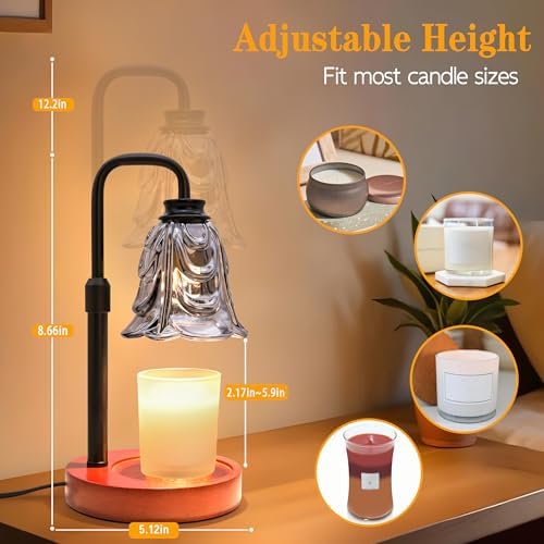 XJZJY Black Flower Candle Warmer Lamp with Timer, Birthday Gifts for Women | Dimmable wax melt warmer with 2 bulbs for jar candles, height adjustable, Black tulip design, home decor, housewarming gifts
