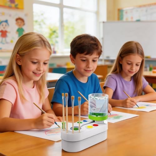 2026 Upgraded Paint Brush Cleaner Tool, Painting Station with Brush Washer for Kids, Acrylic Watercolor Paint Water Dispenser, Art Supplies Paintbrush Rinser for Artists (Green)