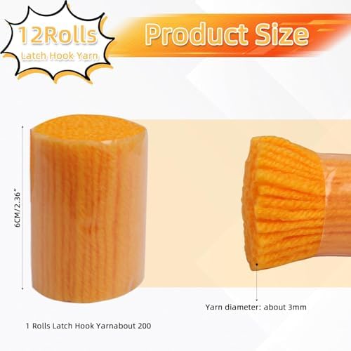 AKZYTUE 12 Rolls Latch Hook Yarn, Precut Rug Yarn for Latch Hook Kits, Crochet Yarn Bundles for Latch Hook Rug Making, DIY Tapestry Crafts for Adults & Beginners,Golden Yellow