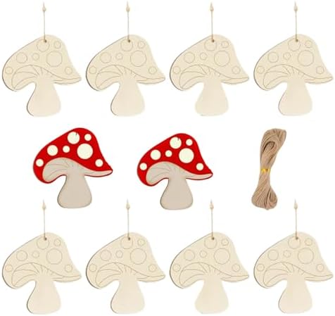 Wooden Mushroom Ornament, 10pcs Blank Wood Ornaments, 3.5 x 3.5 in Used for Painting and Decoration DIY Technology, Hanging skrnrhrery