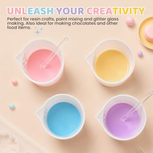 4Pcs Silicone Resin Mixing Measuring Cups 250ml / 8oz for Resin Supplies, Easy-to-Read Black Marks, Non-Stick Reusable Silicone Pouring Cups for Epoxy Mixing