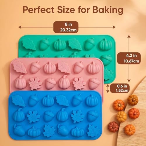 3Pcs Pumpkin Silicone Mold - 3D Fall Silicone Mold Thanksgiving Candy Mold Autumn Maple Leaf Acorn shape Chocolate Mold Soap Candy Cake Pan Baking Molds for Cake Cupcake Decoration