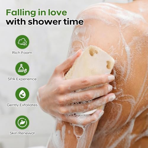 Natural Loofah Sponge, Exfoliating Body Scrubber for Men & Women, 4 Pack
