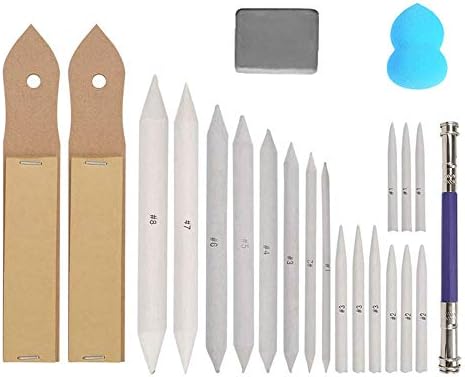 22 PCS Sketch Paper Pen Set Sketch Drawing Tools, Sketch Paper Pens Stumps Sand Paper Flexible Eraser Ergonomic Handle Double-Ended Pencil Tool, for Sketch Lover Training Drawing Students etc.