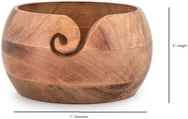 NIRMAN Wooden Yarn Bowl Portable Knitting Yarn Bowl Christmas Gifts for Women Knitting Crochet Knit Picker Yarn Bowl (7" x 7" x 4'')