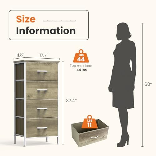 Sweetcrispy Dresser for Bedroom, 4 Drawer Storage Cabinet, Tall Nightstand