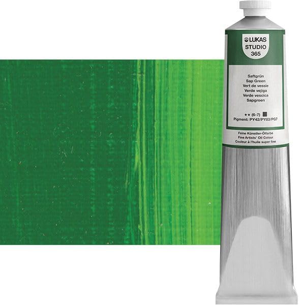 Lukas Studio Artist Oil Color Paints - High-pigment oil paint made with natural binder for artist, painting, & more! - [Sap Green - 200 mL]