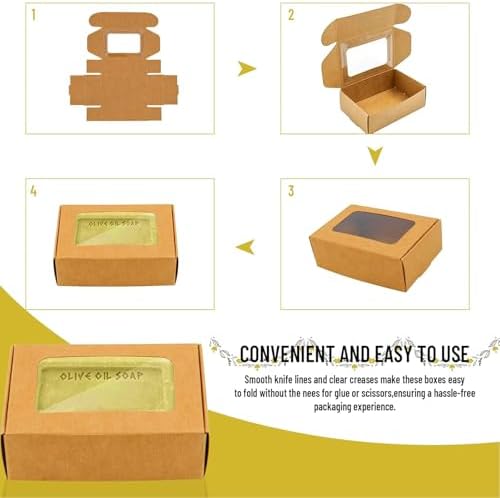 RYKOMO 40 PCS Soap Boxes for Homemade 3.55 x 2.4 x 1.2 Inch Small Soap Paper Box Mini Kraft Treat Box with Window for Homemade Soap Packaging Boxes Supplies