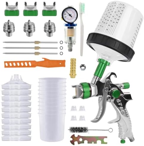 HVLP Spray Gun with 10Pcs Disposable 600ML Paint Cups & 3 Nozzles for Car