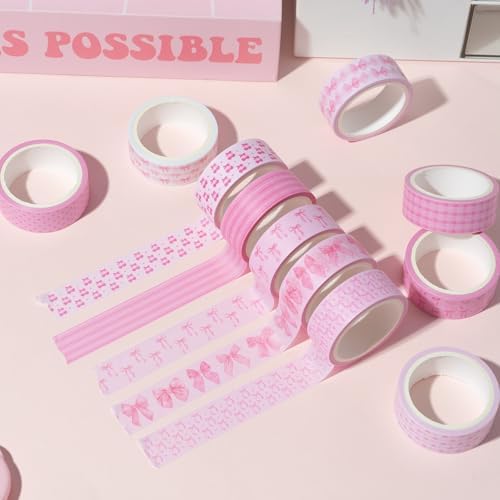 12 Rolls Pink Coquette Washi Tape Strong Adhesion for Journals