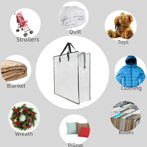 3 Pack Clear Storage Bags with Zipper and Handles, Blanket Bags For Closet Storage, Moving and Packing Supplies for College, Underbed Storage Organizer for Clothes Pillow Bedding Christmas Wreath