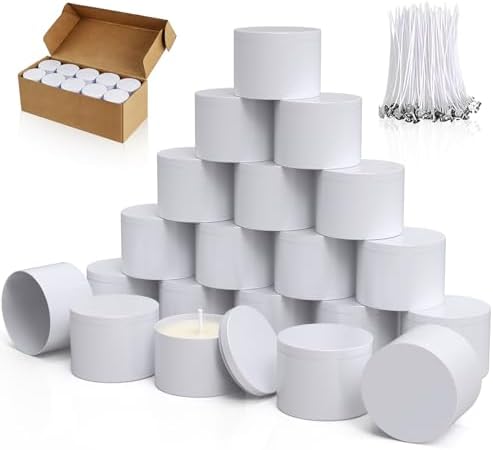 PCREGPAE 8OZ White Candle Tins Cans with Lids and Wicks for Making Candles