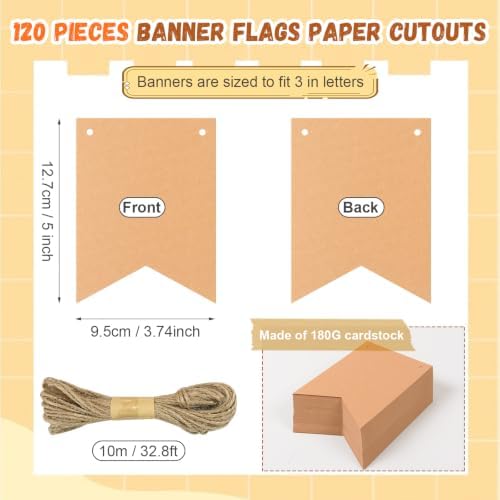 MixTeach 120 pcs Paper Banner Flags Cutouts Brown Swallowtail Banners