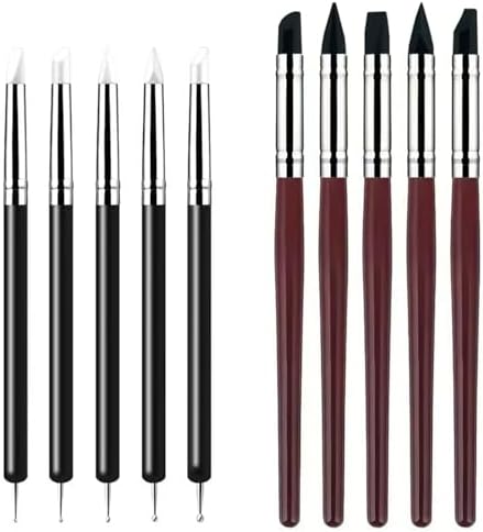 10 Pcs Silicone Clay Sculpting Tools Set, Double-Ended Dotting Tools & Silicone Brushes for Polymer Clay, Air Dry Clay, Pottery & DIY Crafting-Black