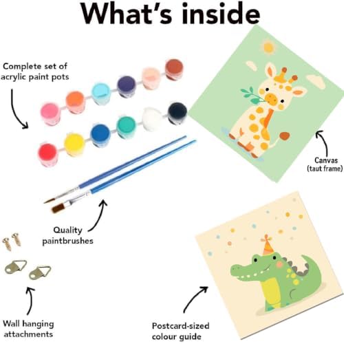 FQOVKYN 4 Pack Framed Paint by Numbers Kit for Kids, Cute Animal Paint by Numbers for Kids Ages 4 8 12, Easy Acrylic Oil Painting Kits for Home Wall Decoration 8x8 inch