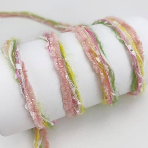 Artisanal Yarn Collection Multifiber Multicolored Fancy Yarn with Subtle Shimmering Threads for Knitting Crocheting Crafts DIY, Set of 3 Rolls (Spring Pink)