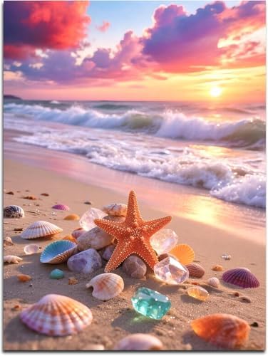 EIBEILI Seaside Scenery Paint by Numbers Kit for Adults Beginner,Sunset Beach Adult Paint by Number Kits on Canvas,Easy Canvas Paint by Numbers for Adults for Home Wall Decoration 12 X 16 inch