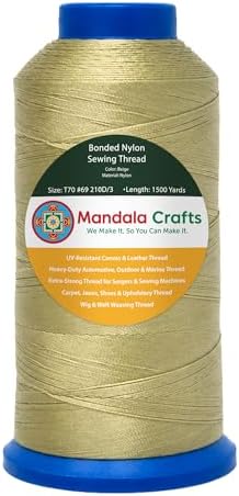 Mandala Crafts Size 69 210D T70 Beige Bonded Nylon Thread, 1500 YDs