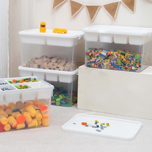 Citylife 32QT 4-Pack Clear Craft Storage Box Buildable Lid Removable Tray