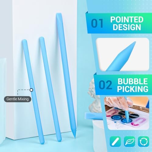 Gartful 4PCS Silicone Stir Sticks Kit for Casting, 2pcs Stick Rods for Resin, 2pcs Pointed Silicone Mixing Sticks, DIY Craft Tool for Resin Epoxy, Paint, Liquid, Blue