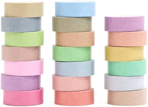 YUBBAEX 20 Rolls Solid Colors Washi Tape Set Pastel Colored Masking Rainbow Decorative Tapes, Designer's Selection (Macaron)