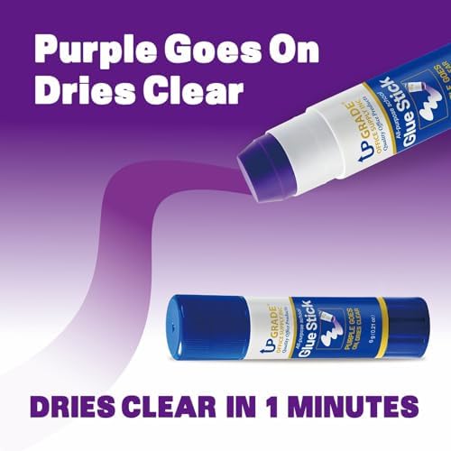 Upgrade Office Supply Glue Sticks, 6g, 12 Count, Purple Goes On Dries Clear