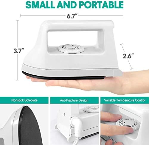 Mini Crafts Iron Handy Heat Press Machine Kit Portable with PVC Doormat for Heat Transfer, Charging Base Accessories for DIY T-Shirt Shoe Bag Vinyl Projects
